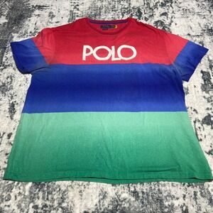 Polo Ralph Lauren Men XXL Classic Fit Shirt Colorblock Ombre Logo Red Blue Green